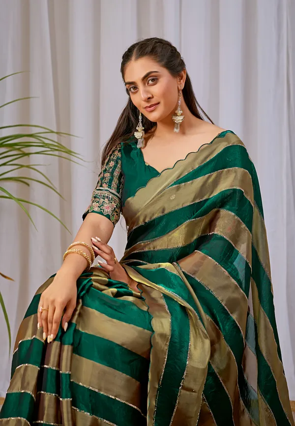 Green_Satin_Woven_Striped_Saree_For_Women