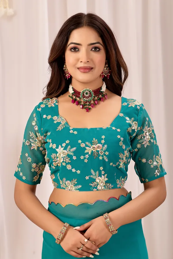 Teal_Embellished_Saree_For_Women