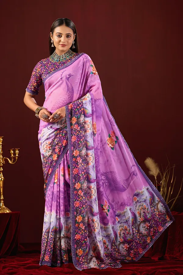 Purple_Printed_Saree_With_Blouse_For_Women