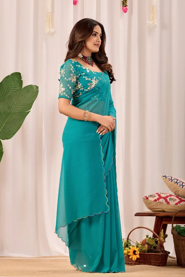 Teal_Embellished_Saree_For_Women