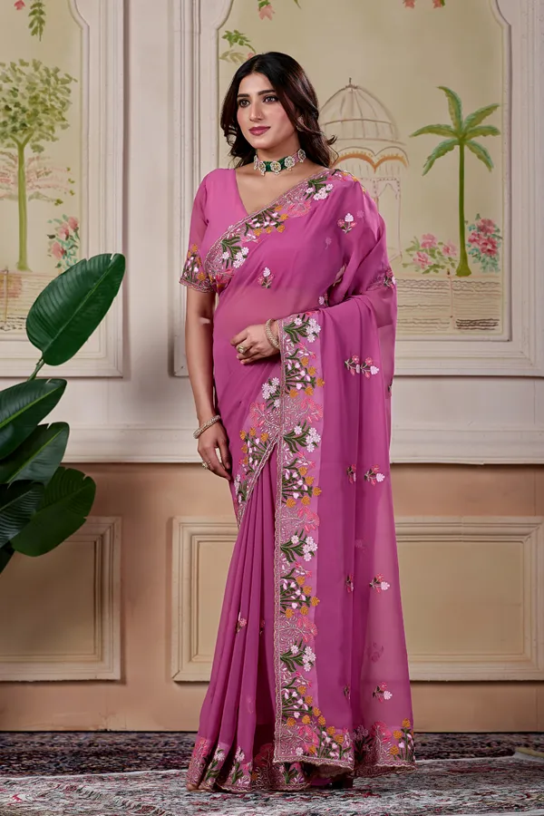 Pink_Georgette_Floral_Embroidered_Saree_For_Women