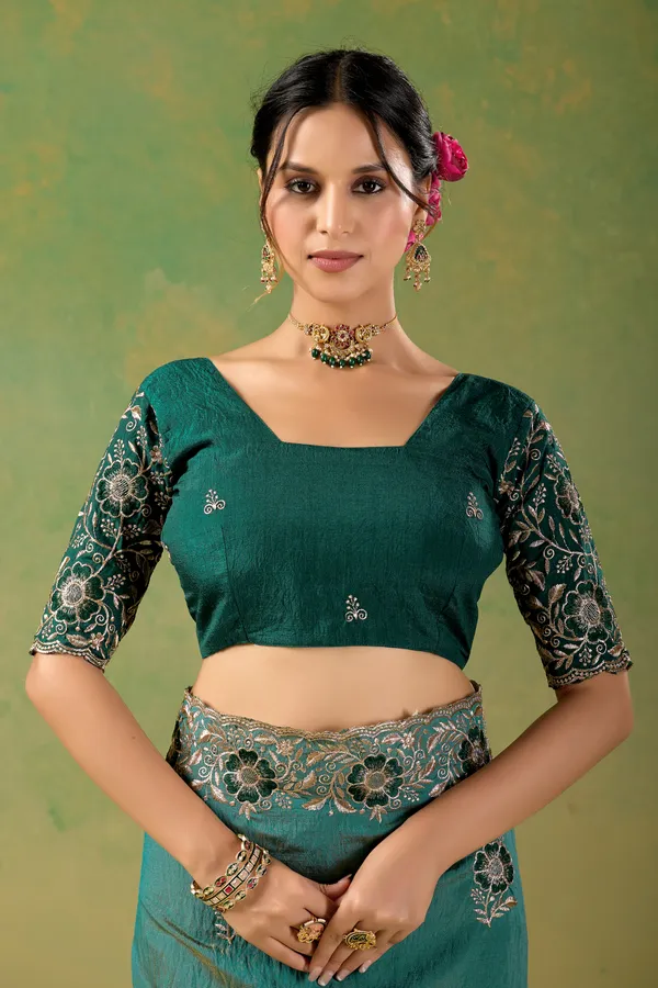 Teal_Embroidered_Saree_For_Women