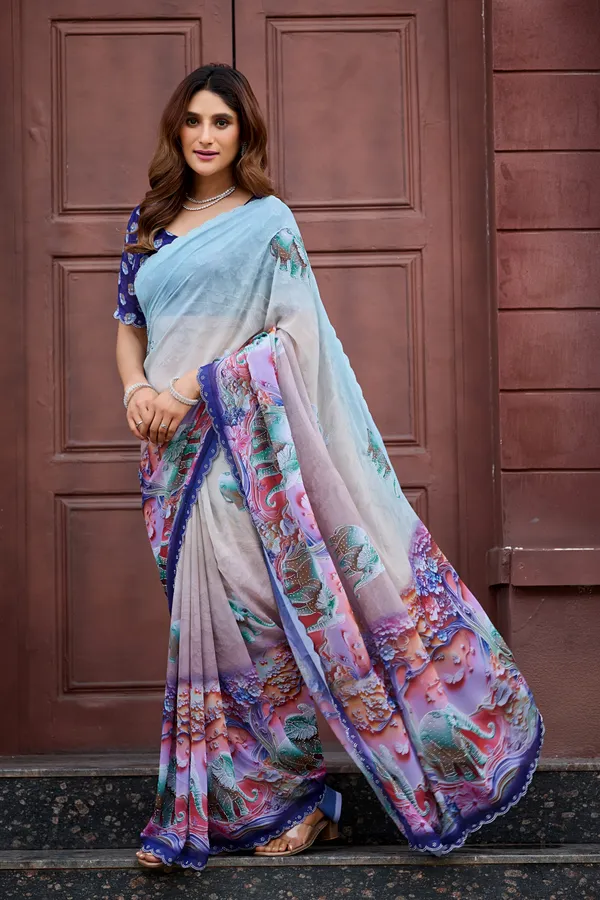Light_Blue_Georgette_Floral_Printed_Saree_For_Women