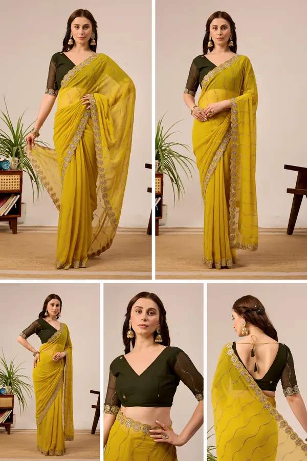 Yellow_Embroidered_Saree_With_Blouse_For_Women