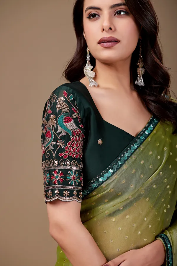 Olive_Sheer_Printed_Saree_With_Embroidered_Blouse_For_Women