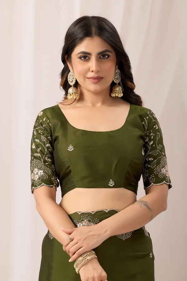 Olive_Green_Embroidered_Saree_For_Women