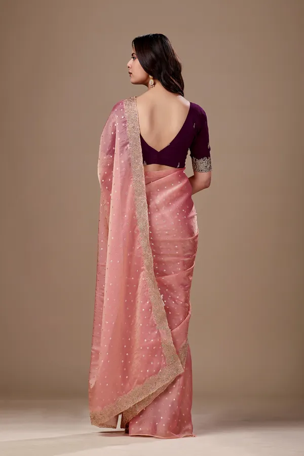 Pink_Chiffon_Dotted_Embellished_Gold_Border_Saree_For_Women