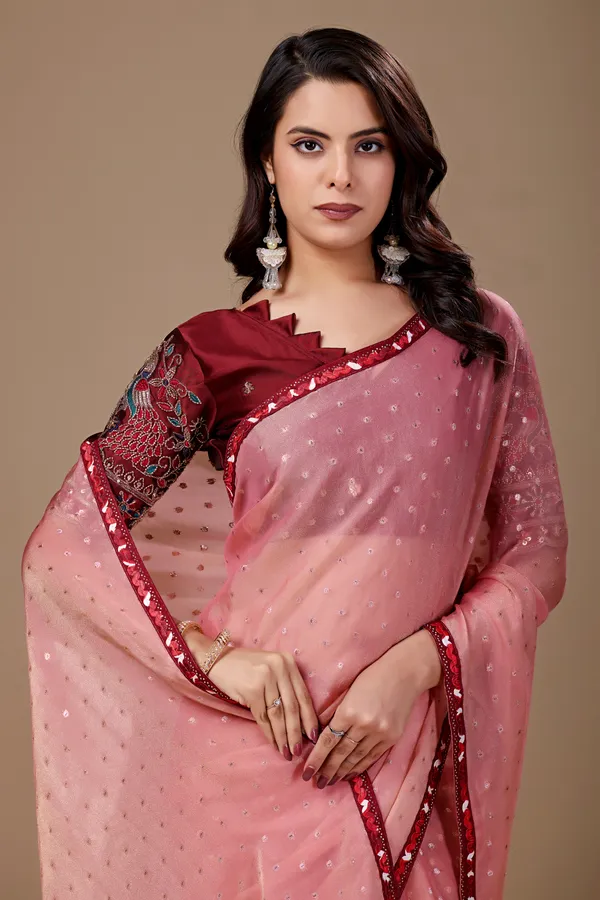 Pink_Chiffon_Sequin_Embellished_Saree_For_Women