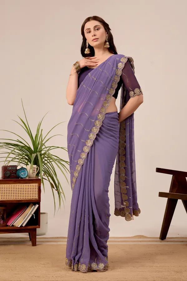 Purple_Georgette_Embroidered_Scallop_Border_Saree_For_Women