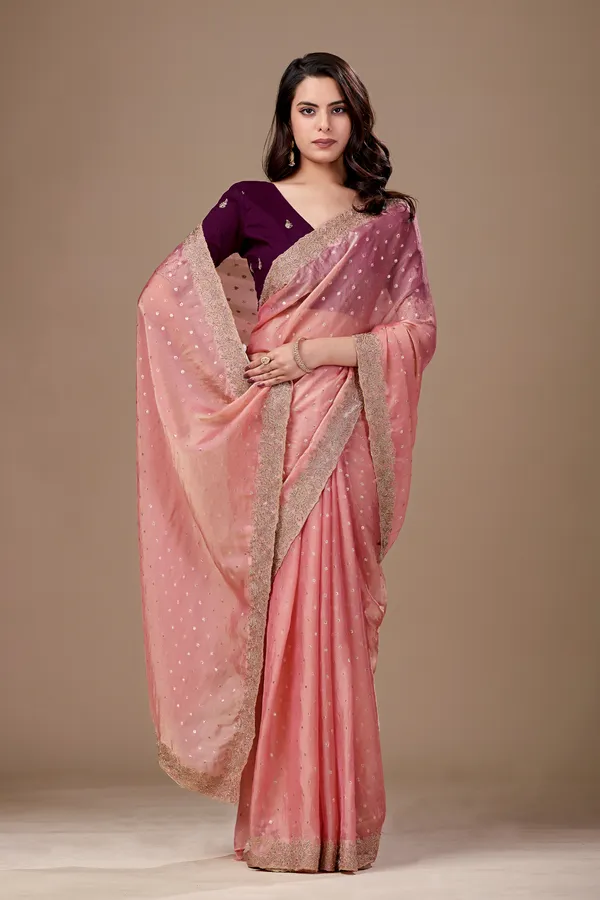 Pink_Chiffon_Dotted_Embellished_Gold_Border_Saree_For_Women