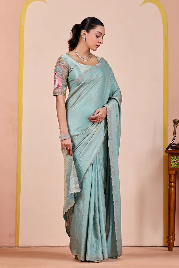 Mint_Green_Textured_Saree_for_Women