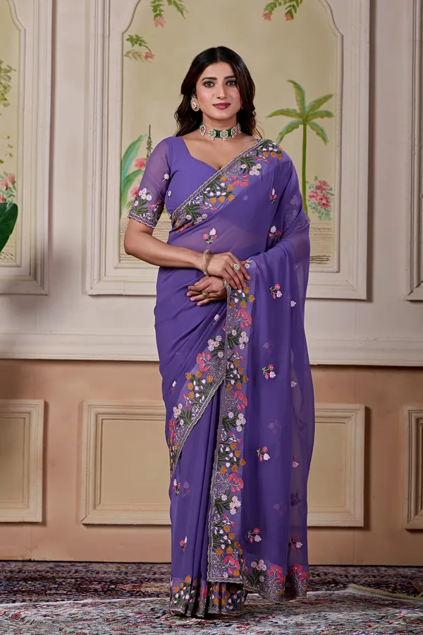 Purple_Floral_Embroidered_Saree_For_Women