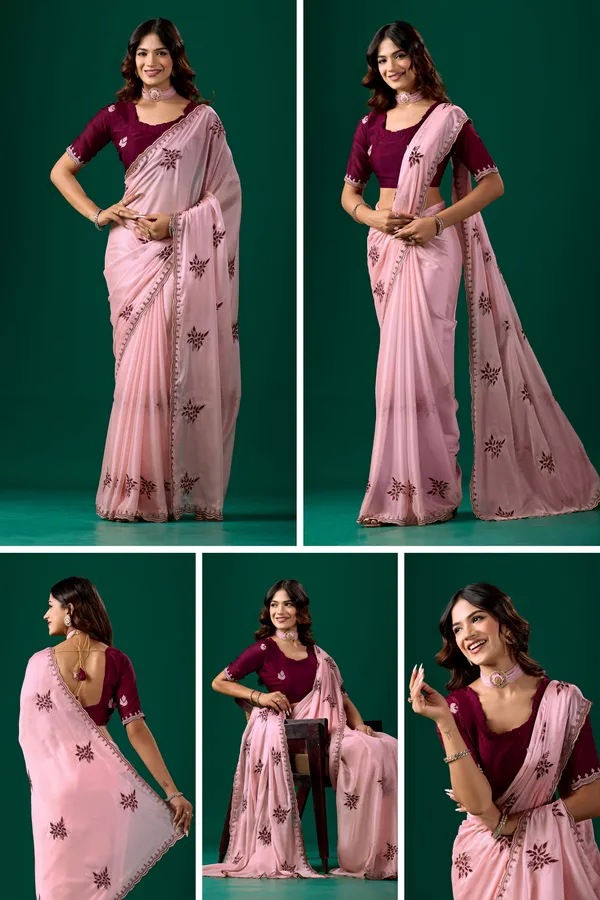 Pink_Floral_Saree_With_Maroon_Blouse_for_Women