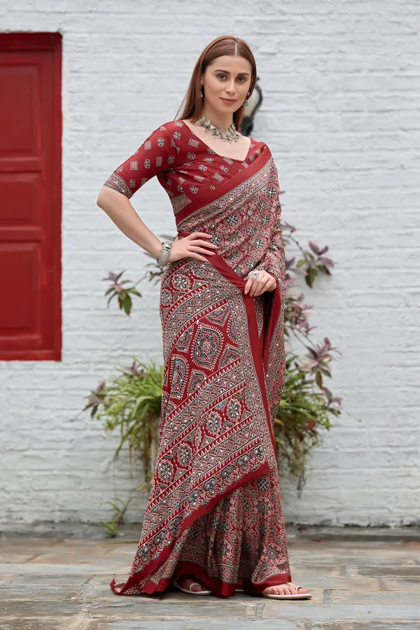 Red_Printed_Saree_For_Women