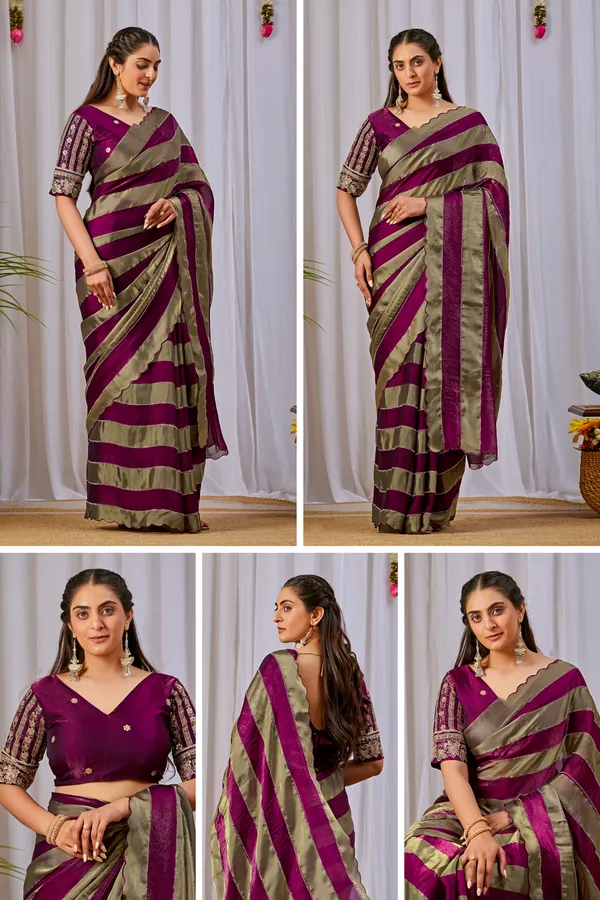 Maroon_Gold_Striped_Saree_For_Women