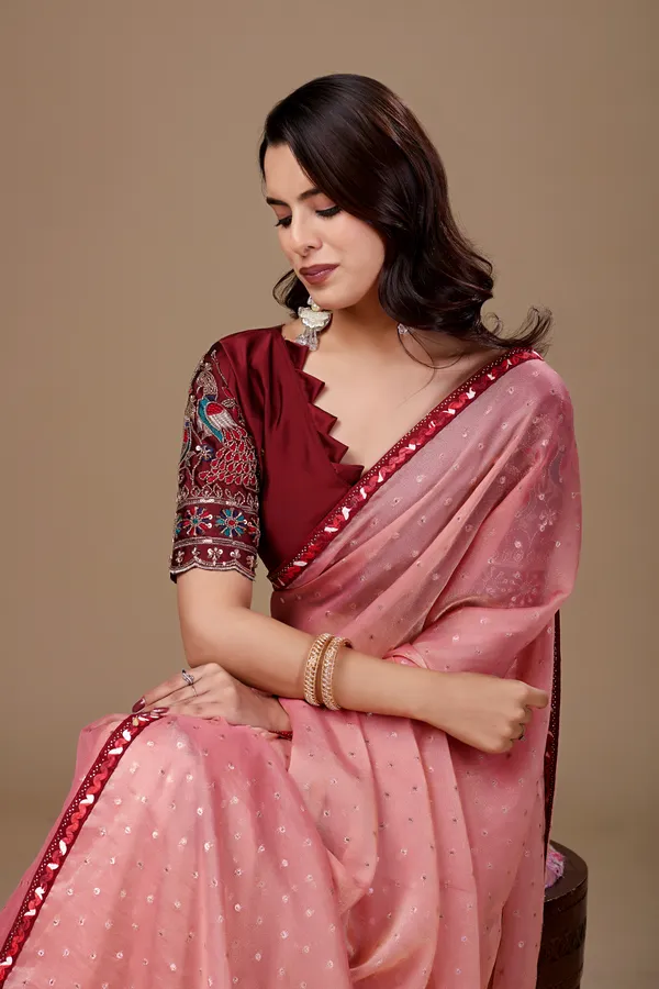 Pink_Chiffon_Sequin_Embellished_Saree_For_Women