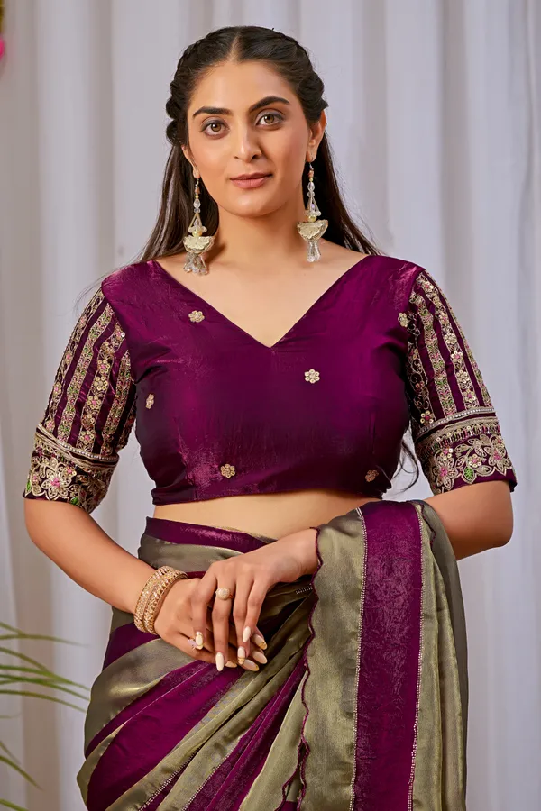 Maroon_Gold_Striped_Saree_For_Women