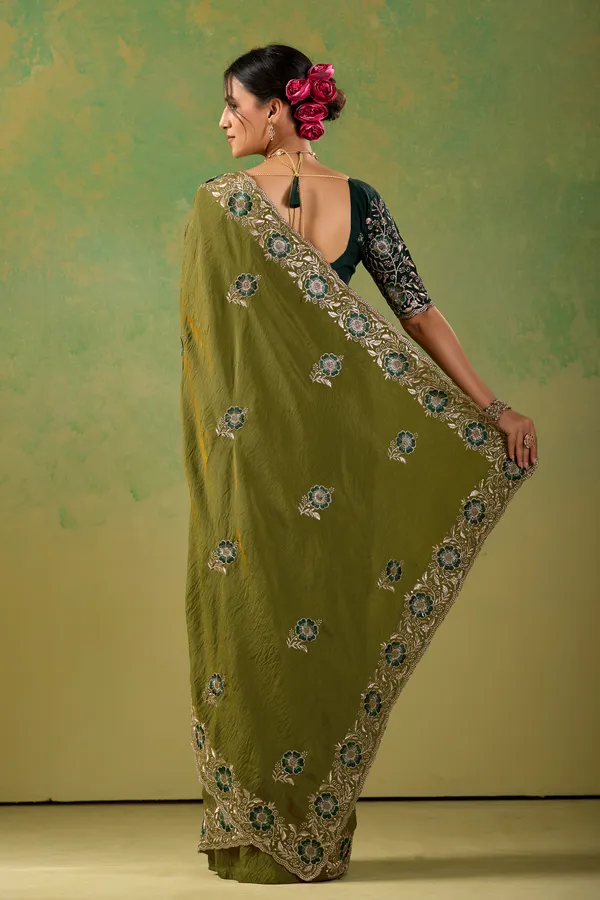 Olive_Green_Embroidered_Saree_For_Women