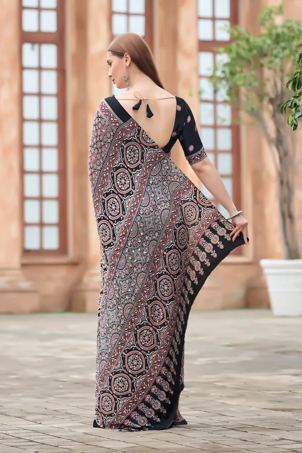 Black_Ajrak_Floral_Geometric_Printed_Saree_For_Women