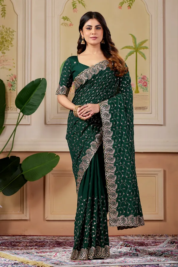 Green_Printed_Saree_With_Ornate_Border_for_Women