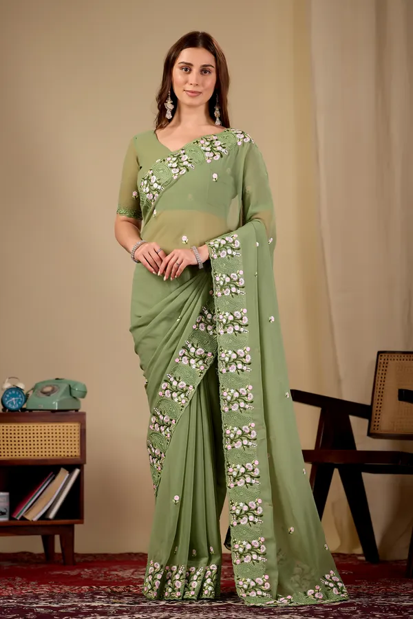 Green_Embroidered_Saree_For_Women
