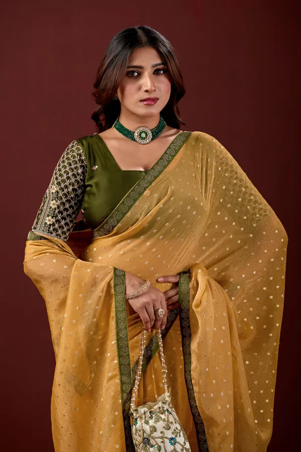 Mustard_Embellished_Saree_With_Blouse_For_Women