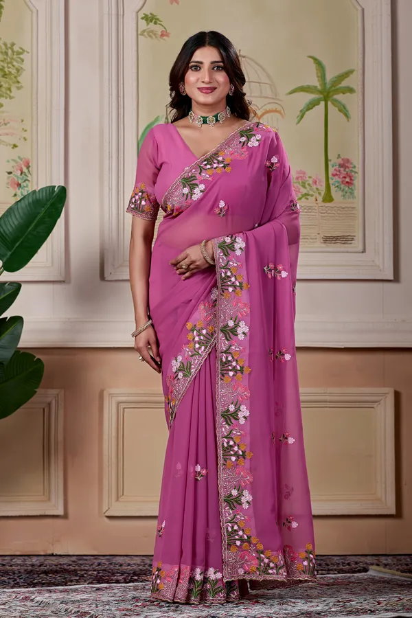 Pink_Georgette_Floral_Embroidered_Saree_For_Women