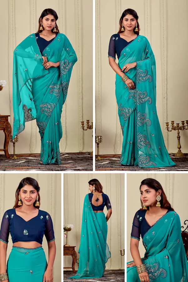 Teal_Embroidered_Saree_With_Blouse_For_Women