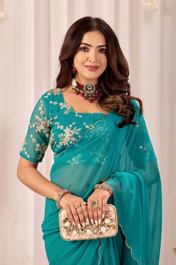 Teal_Embellished_Saree_For_Women