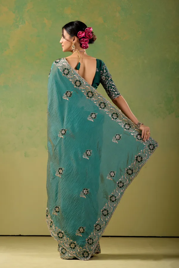 Teal_Embroidered_Saree_For_Women