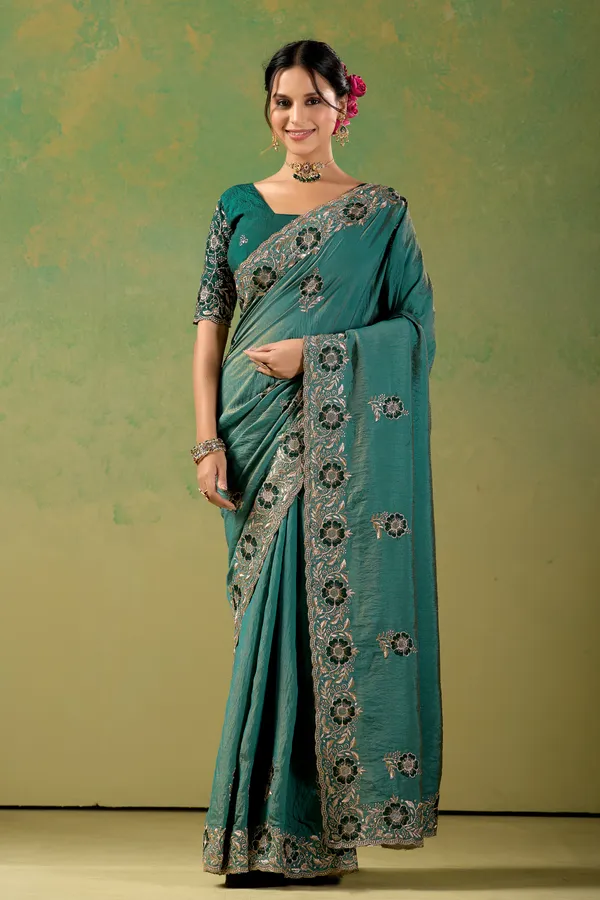Teal_Embroidered_Saree_For_Women