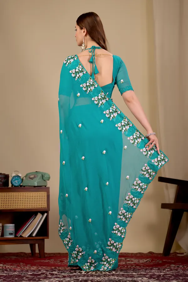 Teal_Georgette_Embroidered_Saree_for_Women