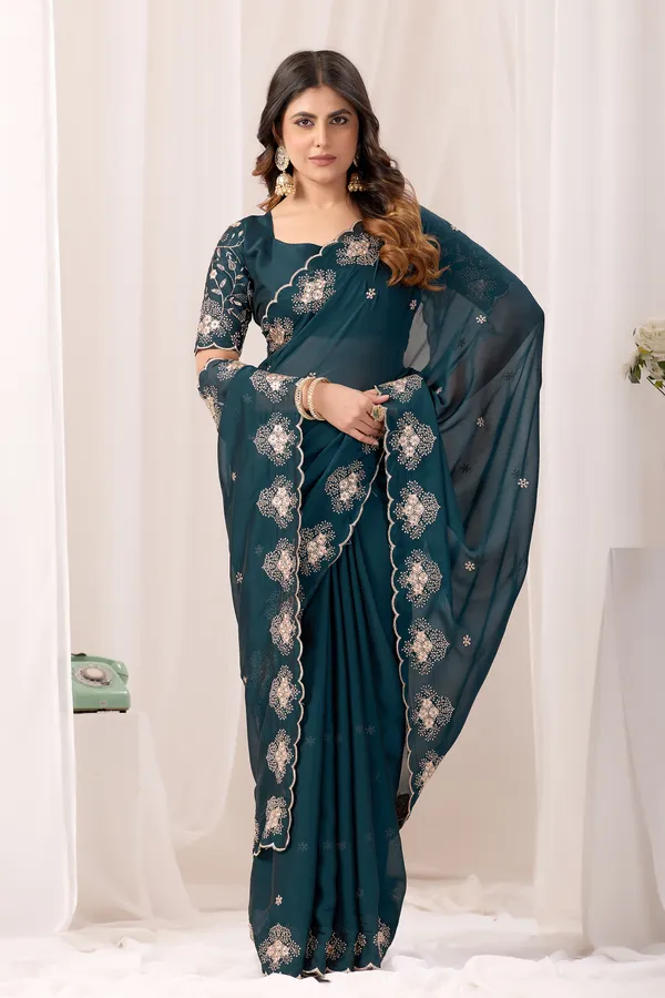 Teal_Georgette_Embroidered_Saree_for_Women