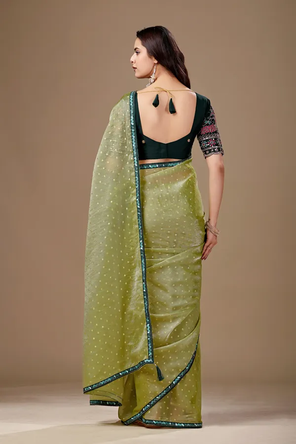 Olive_Sheer_Printed_Saree_With_Embroidered_Blouse_For_Women