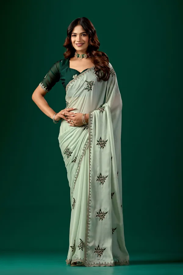 Green_Floral_Saree_Set_for_Women
