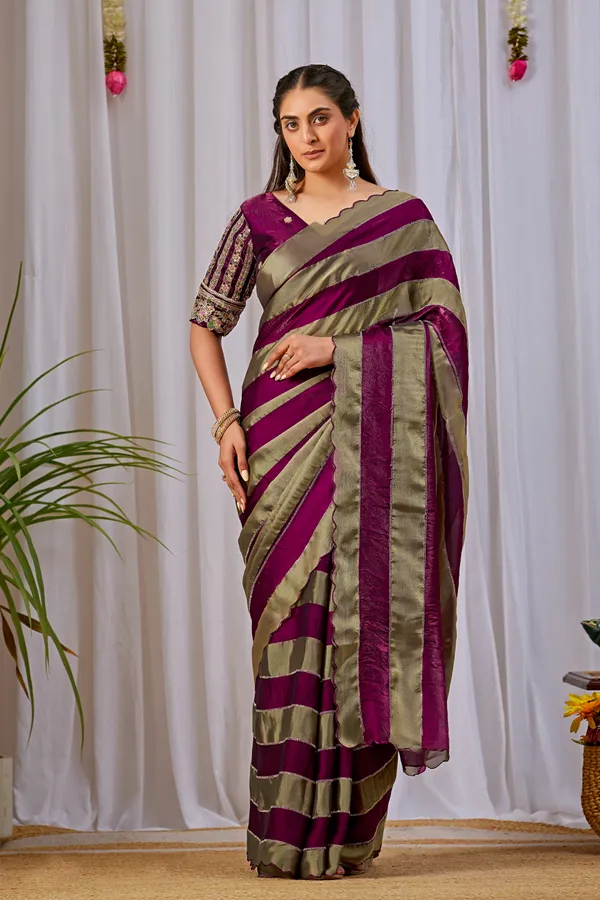 Maroon_Gold_Striped_Saree_For_Women