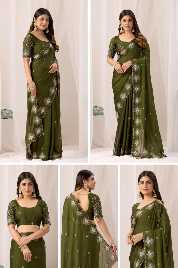 Olive_Green_Embroidered_Saree_For_Women