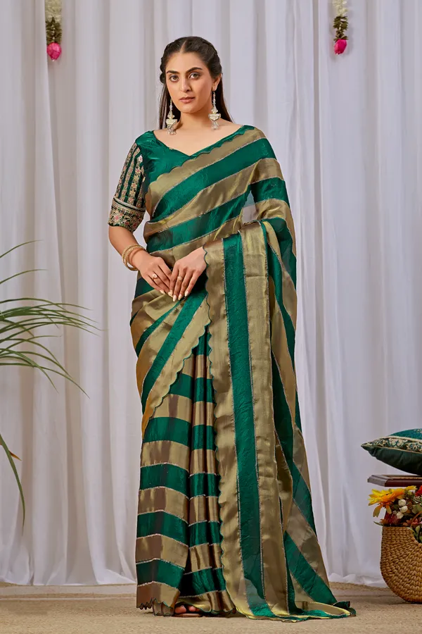 Green_Satin_Woven_Striped_Saree_For_Women