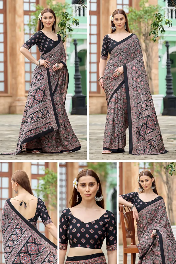 Black_Printed_Saree_With_Blouse_for_Women