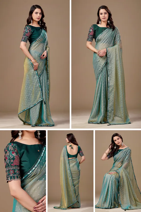 Green_Embellished_Saree_With_Blouse_For_Women