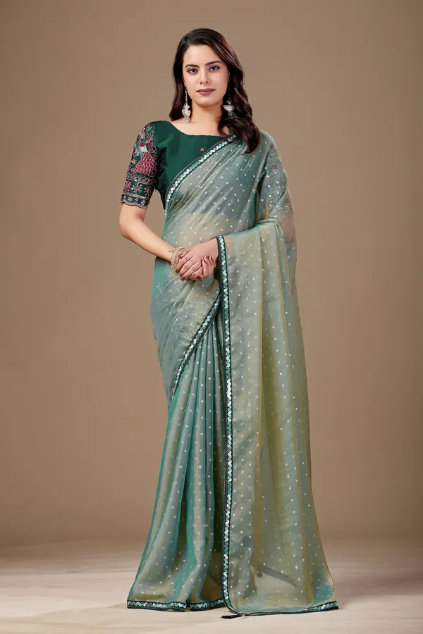 Green_Embellished_Saree_With_Blouse_For_Women
