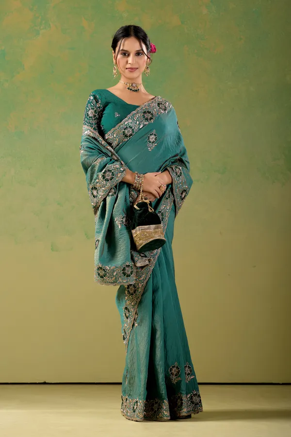Teal_Embroidered_Saree_For_Women