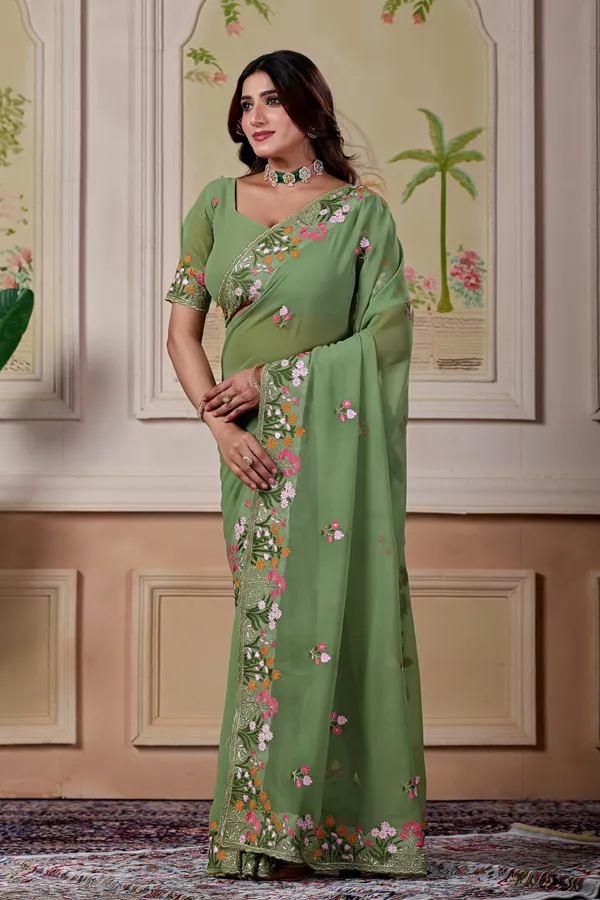 Green_Floral_Embroidered_Saree_For_Women