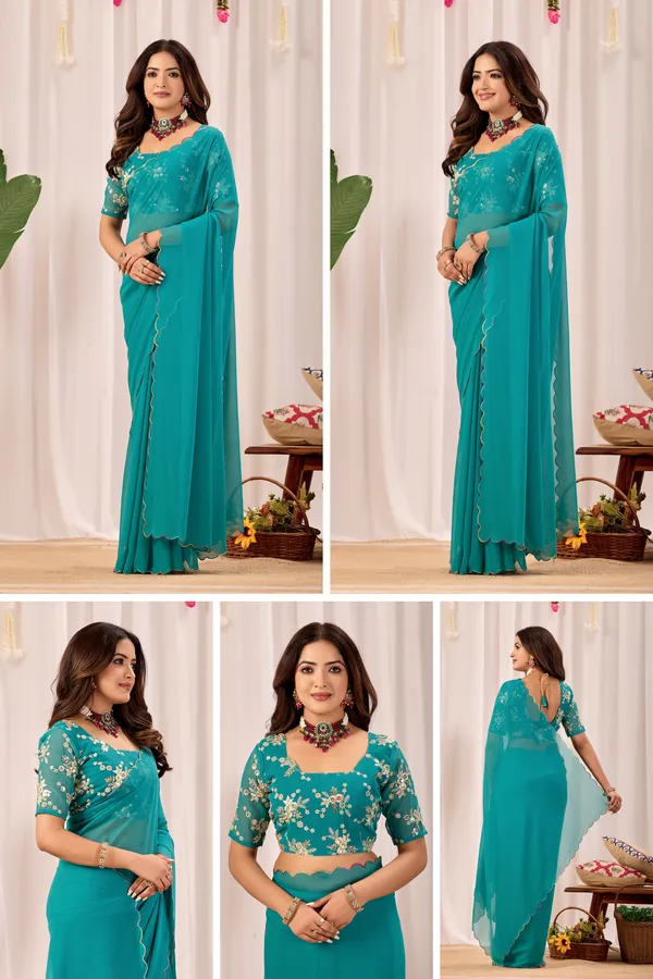 Teal_Embellished_Saree_For_Women