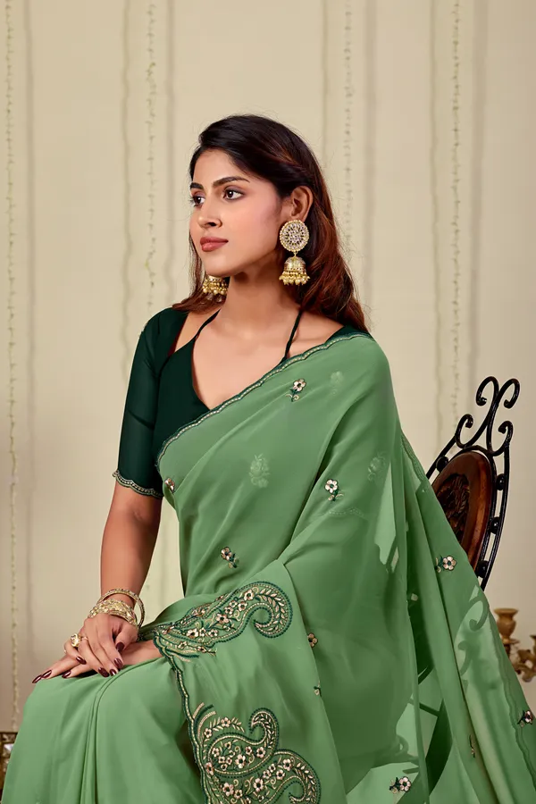 Green_Chiffon_Embellished_Saree_For_Women