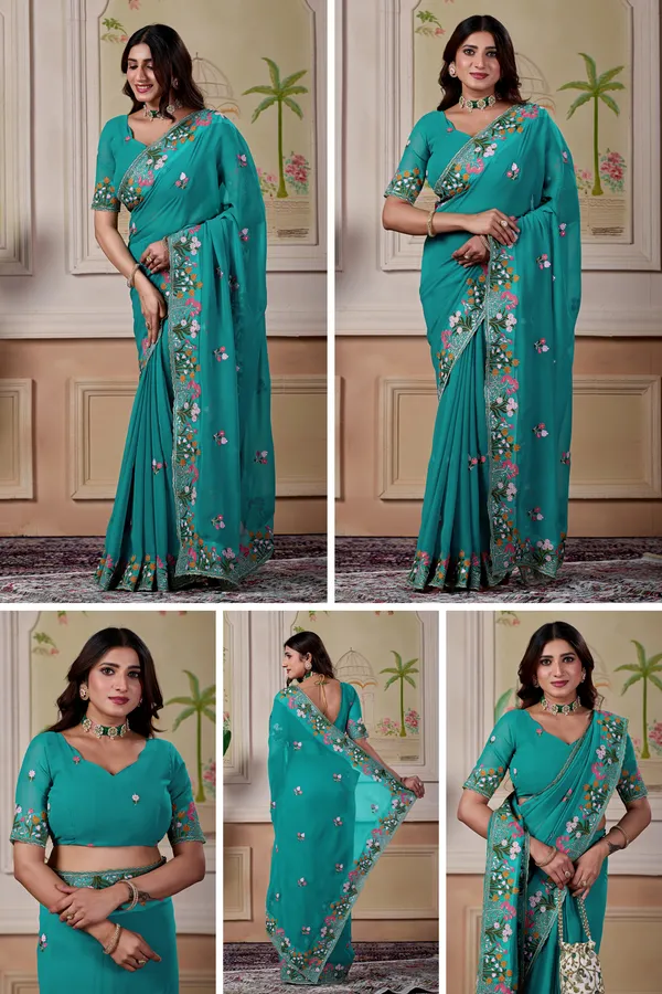 Teal_Floral_Embroidered_Saree_For_Women