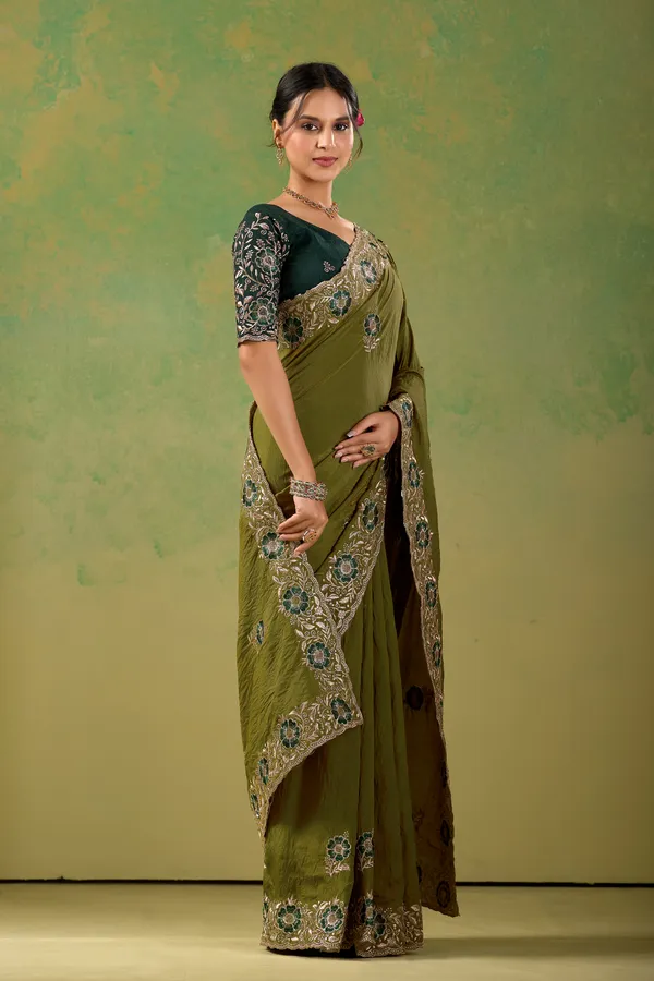 Olive_Green_Embroidered_Saree_For_Women