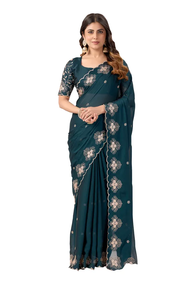 Teal_Georgette_Embroidered_Saree_for_Women