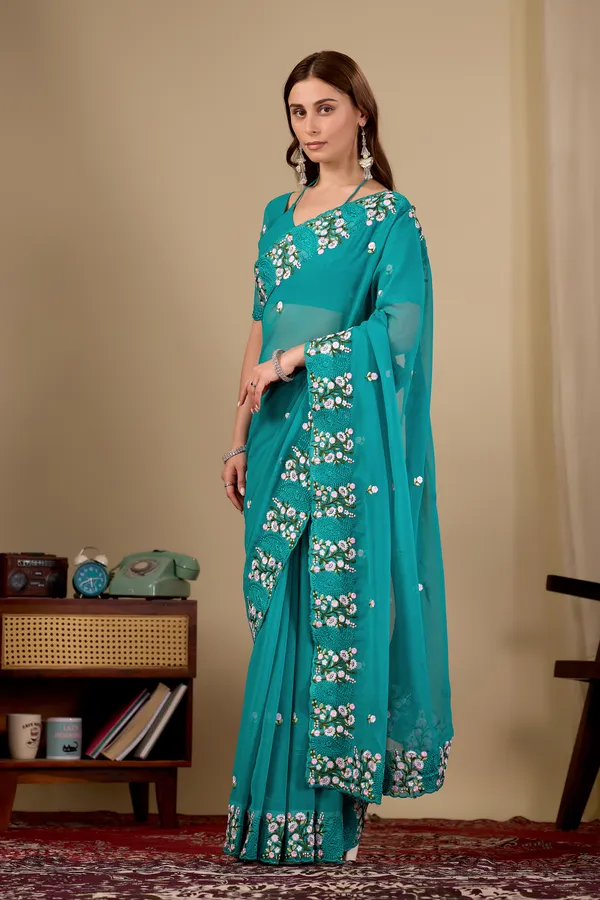 Teal_Georgette_Embroidered_Saree_for_Women