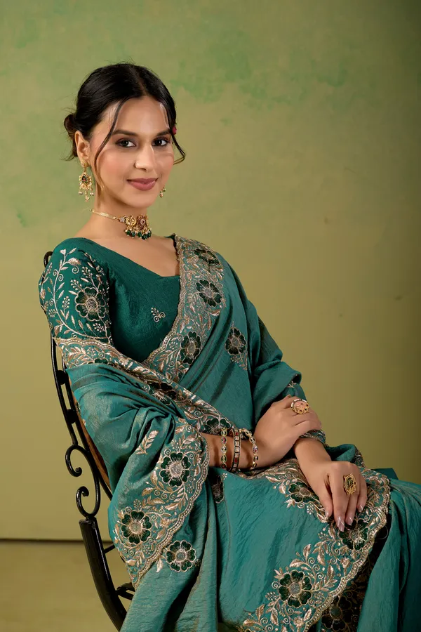Teal_Embroidered_Saree_For_Women